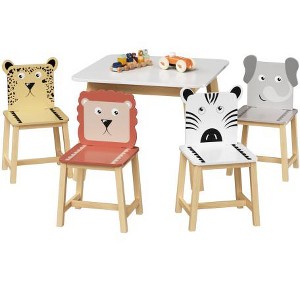 FONTOI Kids Table Sets, Kiddy Table and Chair Set, Toddler Table and 4 Chairs with Cartoon Pattern for Kid, White, 23.6"*19.7"*23.6" - 1 of 4