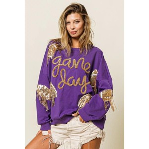 I am a Fashion junky BiBi Sequin Football Patches Game Day Sweatshirt - 1 of 4