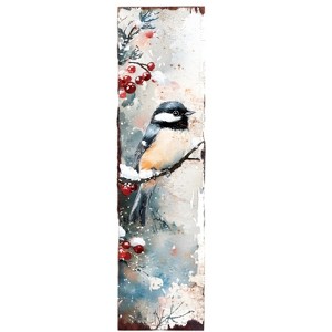 HomeRoots 36" White Black And Red Christmas Chickadee Solid Wood Porch Sign - 1 of 4