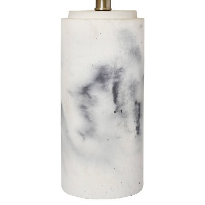 White Marbleized Cylinder Nightstand Lamp with Fabric Shade