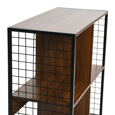 Mid-Century Walnut and Black 4-Cube Storage Bookshelf