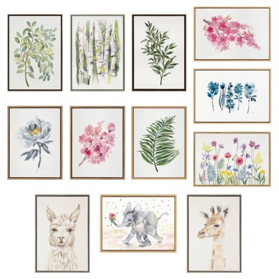 Pink Blooms in Chinoiserie Gray Framed Canvas Art Print, 22 x 22