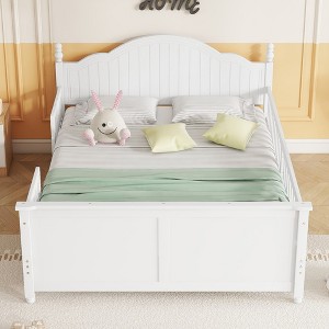 SeaCamel Full Size Wood Platform Bed with Headboard & Footboard: Sturdy Gray Frame for Kids' Rooms, Low-Profile Safety Design - 1 of 4