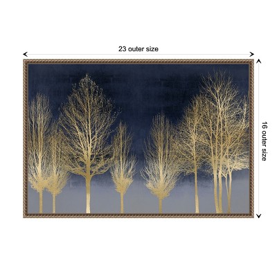 Gold Forest on Blue Canvas Wall Art with Bronze Frame
