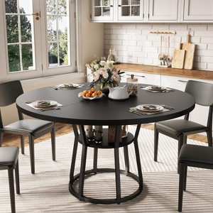 Round Dining Table for 4-6, 47.2" Farmhouse Kitchen Table with Storage, Circle Dinner Tables for Kitchen, Dining Room, Living Room - 1 of 4