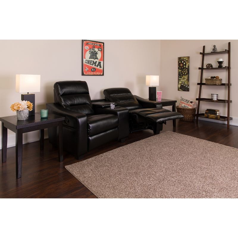 Flash Furniture Futura Series 2-Seat Reclining Black LeatherSoft Tufted Bustle Back Theater Seating Unit with Cup Holders, 2 of 4