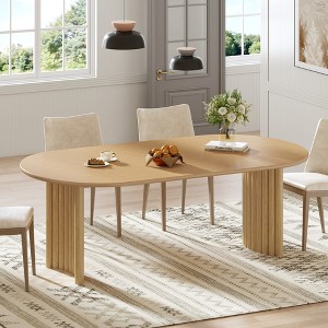 Wooakway 30" Height Elegant Oval Wooden Table Versatile Dining, Conference Gathering Solution with Dual Pedestal Base in Black/Walnut/Natural Finish - 1 of 4