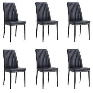 Set of 6 Modern Dining Chairs with Faux Leather Upholstered Seat and Metal Legs, Black/White-ModernLuxe - 1 of 4