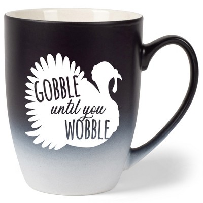 Elanze Designs Gobble Until You Wobble Two Toned Ombre Matte Black and White 12 ounce Ceramic Stoneware Coffee Cup Mug