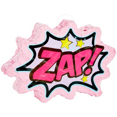 Blue Panda Pink Comic Book Zap Pinata for Girls, Superhero-Themed Party Supplies and Decorations (17x11.2 in)