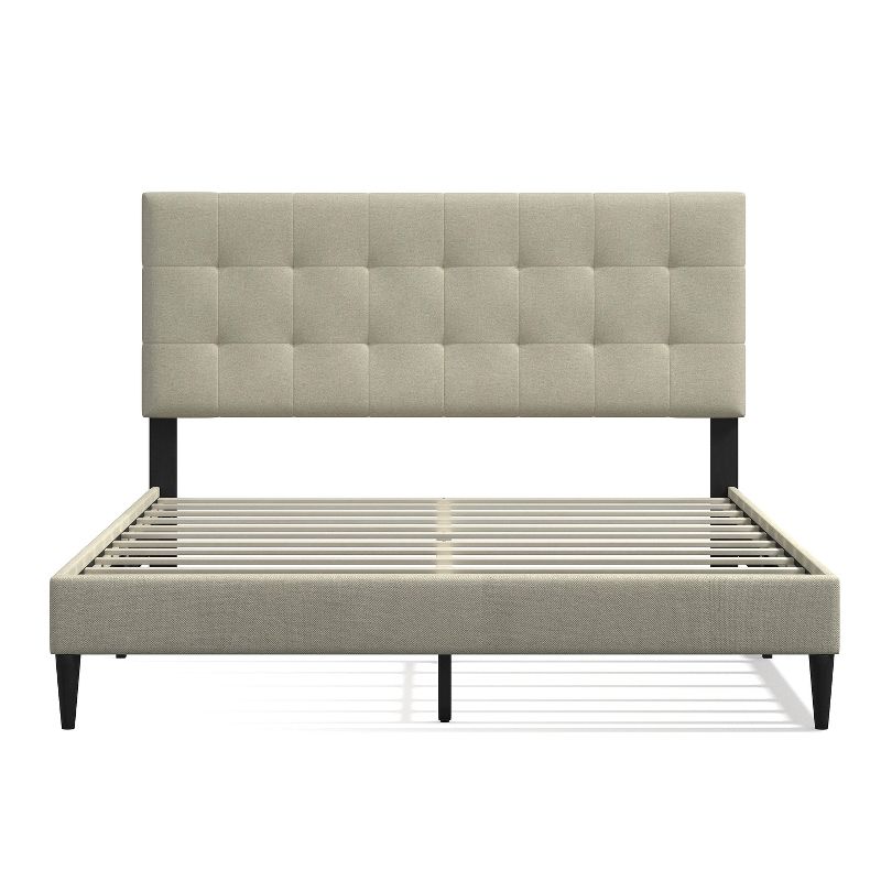 Glenwillow Home Kaya Upholstered Platform Bed, Buttonless Tufting, Mattress Foundation, Wood Slat Support, No Box Spring Needed, Beige, Queen, 3 of 7