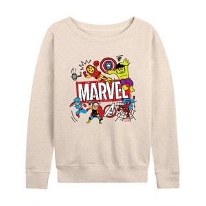 Women's - Marvel - Avengers Sketch Lightweight French Terry Wide Neck Long Sleeve Shirt - 1 of 4