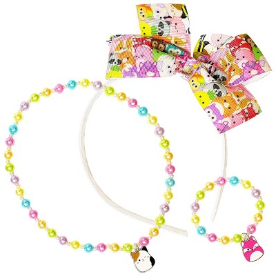 Squishmallows 3pcs Headband Jewelry Set for Girls  - Squishmallows Bow Headband, Necklace & Bracelet