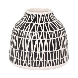 Sagebrook Home 5" Decorative Geometric Ceramic Vase - Contemporary Black and White Flower Vase for Home, Office Decorative Accent - Easy Gift Idea - 1 of 4