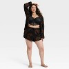 Women's Satin Notch Collar Long Sleeve Shirt and Shorts Pajama Set - Auden™ - 3 of 3