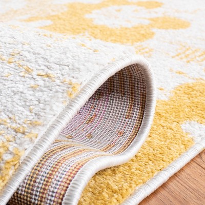 Gray and Gold Floral Synthetic Runner Rug, 2'2" x 9'