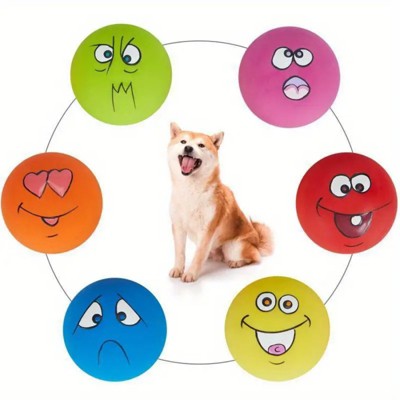 FURNIinspire Pet Toy 6 Piece Pack Squeaky Dog Ball, Interactive Fetch Animal Face Latex Toy For Puppies, Pet Toy Ball, Multicolored, 2.2"*1.4"*2.2"