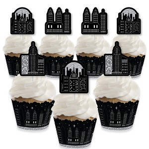 Big Dot of Happiness Nighttime City Skyline - Cupcake Decoration - New York Party Cupcake Wrappers and Treat Picks Kit - Set of 24 - 1 of 4