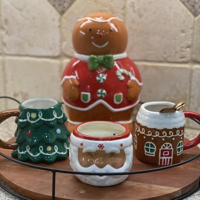 Holiday Time Gingerbread Man Large Cookie Jar, Earthenware Ceramic, Multi  Color