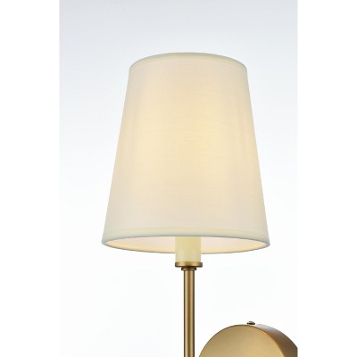 Satin Gold Iron Wall Sconce with White Fabric Shade
