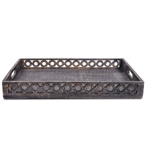 Mela Artisans Decorative Wood Serving Tray w/ Handles (Darkwash) Large Ottoman Tray for Breakfast in Bed - 1 of 4