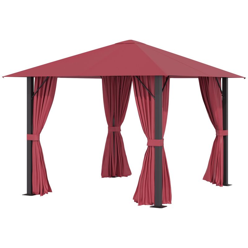 Outsunny 9.7' x 9.7' Patio Gazebo Aluminum Frame Outdoor Canopy Shelter with Sidewalls, Vented Roof for Garden, Lawn, Backyard, and Deck, Wine Red, 4 of 7