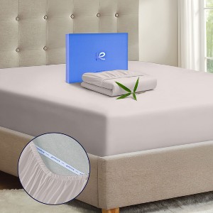 Kickoff 100% Bamboo Viscose Fitted Sheet Only Extra Deep Pocket, Full Size, Cooling & Breathable Bedding Sheet (Full, Dove Grey) - 1 of 4