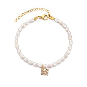 Adornia 14k Gold Plated Freshwater Pearl with Pave Letter Bracelet - 1 of 2