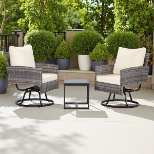 3-Piece Outdoor Patio Rattan Conversation Swivel Chairs Set with 2 Swivel Chair and Coffee Table - 1 of 4