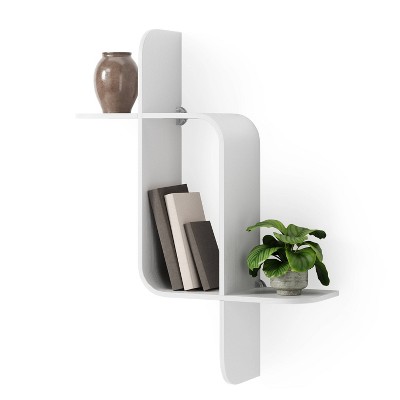 White Modern Bentwood 2-Tier Floating Wall Shelf