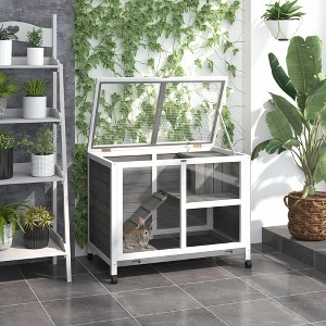 Akoasm Desk And Side Table Sized Wooden Waterproof Rabbit Hutch & Cage With Wheels Indoor-Gray - 1 of 4