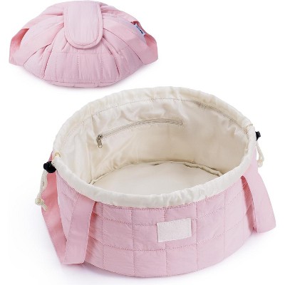 Narwey Barrel Drawstring Makeup Bag, Large Quilted Puffer Cosmetic Bag