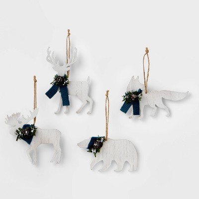 4pk Wooden Winter Animal Christmas Tree Ornaments - Wondershop™