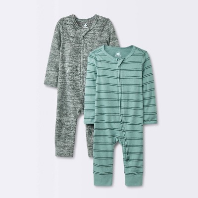 Image of Baby Boys' 2pk Cozy Romper - Cloud Island™ Green 0-3M