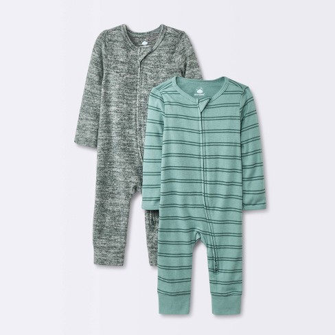 Baby Boys 2pk Cozy Romper Cloud Island Green Target