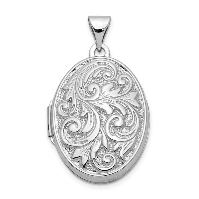 Black Bow Jewelry 14k White Gold 21mm Love You Always Scroll Oval Locket