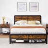 GustoWave Rustic Large Bed Frame w/Bench and 2 Storage Drawers, Metal Platform Bed Frame w/Wood Headboard, No Box Spring Needed - 2 of 4