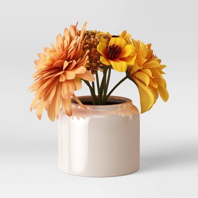 5" x 5.5" Artificial Gold Mum Plant Arrangement in Ceramic Pot - Threshold™