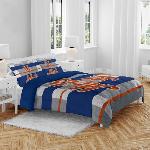 MLB New York Mets Heathered Stripe Queen Bedding Set in a Bag - 3pc