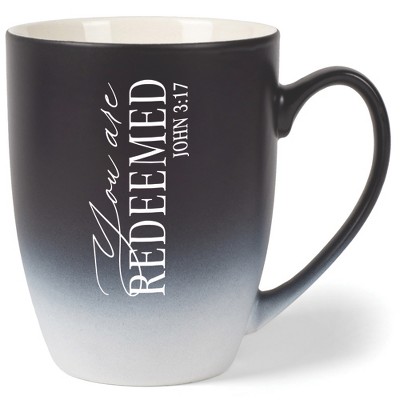 Elanze Designs You Are Redeemed John 3:17 Two Toned Ombre Matte Black and White 12 ounce Ceramic Stoneware Coffee Cup Mug