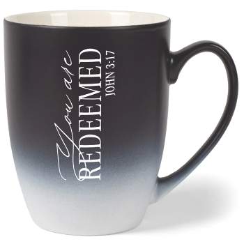 Elanze Designs You Are Redeemed John 3:17 Two Toned Ombre Matte Black and White 12 ounce Ceramic Stoneware Coffee Cup Mug