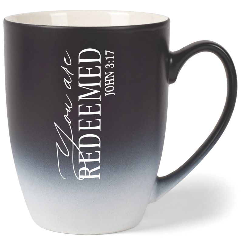 Elanze Designs You Are Redeemed John 3:17 Two Toned Ombre Matte Black and White 12 ounce Ceramic Stoneware Coffee Cup Mug, 1 of 2