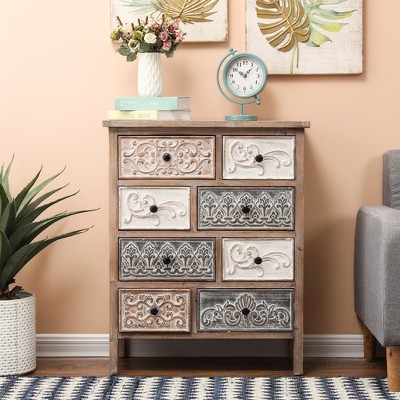 Rustic Black Farmhouse 8-Drawer Carved Accent Chest