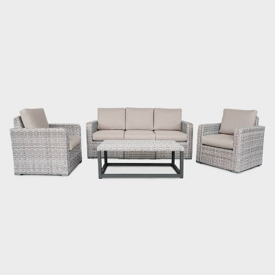 Forsyth 5pc Wicker Patio Seating Set with Sunbrella - Tan - Leisure Made