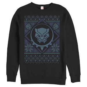 Men's Marvel Ugly Christmas Black Panther Mask Sweatshirt - 1 of 3