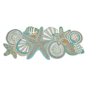 Saro Lifestyle Sea Shell Design Beaded Table Runner, 13"x36", Blue - 1 of 3