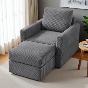 57" Corduroy Chaise Lounge Chair with Ottoman and Pillow - 1 of 4