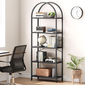 Arched Bookshelf 5 Tier Tall Bookcase Modern Standing Bookshelves Metal Storage Rack Shelf Wood Book Shelf for Bedroom, Living Room, Home Office - 1 of 4