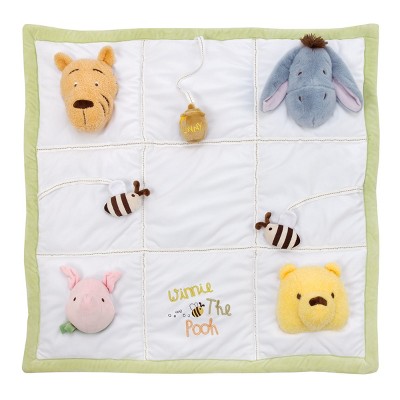Image of Disney Classic Winnie the Pooh Green and White, Hunny Pot and Bee's, Piglet, Tigger and Eeyore Tummy Time Play Mat - Squeaker, Crinkles and Chimes