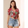 Allegra K Women's Hawaiian Floral Leaves Printed Short Sleeve Button Down Vintage Shirt - 2 of 4